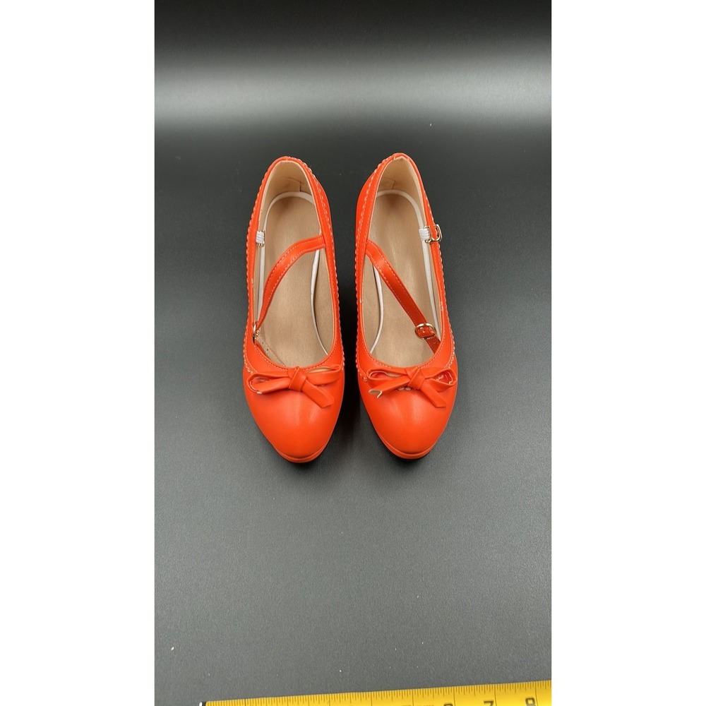 Vibrant Orange Mary Jane Platform Heels with Bow Detail